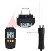 ILMM-813 Digital Wood Moisture Meter 2~70% Humidity 20~90% RH Temperature -10~60°C (14~140°F) Tester, Timber, Damp Detector Portable, Measure Water Percentage in Sheetrock, Bamboo, Paper, Soft Wood - Instrulife