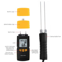 ILMM-813 Digital Wood Moisture Meter 2~70% Humidity 20~90% RH Temperature -10~60°C (14~140°F) Tester, Timber, Damp Detector Portable, Measure Water Percentage in Sheetrock, Bamboo, Paper, Soft Wood - Instrulife