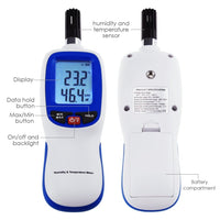 ILTH-794 Digital Humidity & Temperature Meter Hygrometer Psychrometer, Dew point and Wet-bulb Temperature range -20~70°C, Humidity range 0~100%RH, Min/Max Hold, LCD Backlight - Instrulife