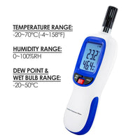 ILTH-794 Digital Humidity & Temperature Meter Hygrometer Psychrometer, Dew point and Wet-bulb Temperature range -20~70°C, Humidity range 0~100%RH, Min/Max Hold, LCD Backlight - Instrulife