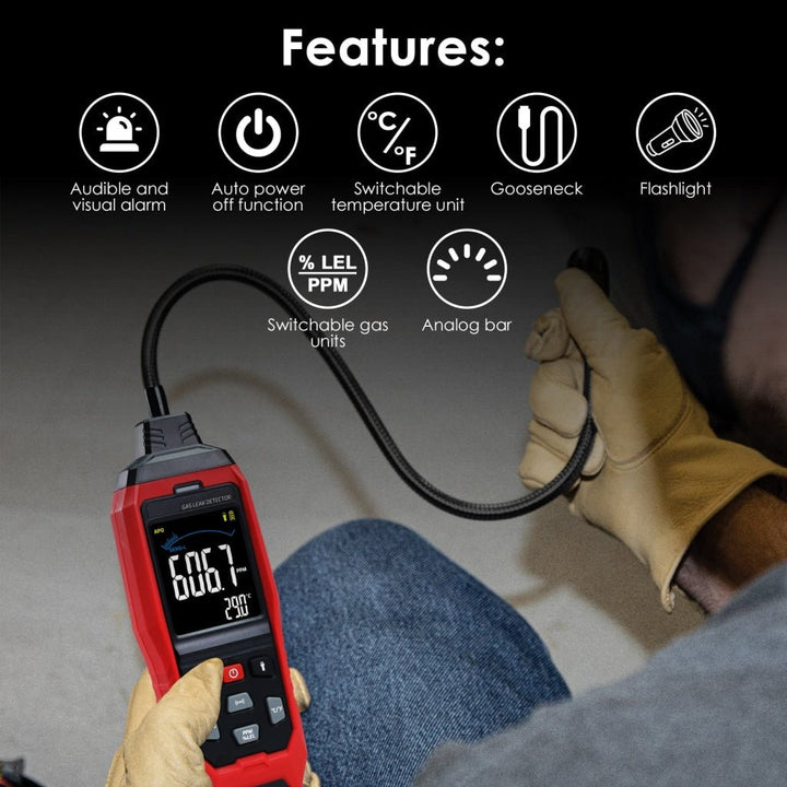 ILLD-398 Natural Gas Detector Gas Sniffer Gas Leak Detector Locating Propane, Natural Gas, and Combustible Gas Leak for Home and RV with Gooseneck Probe, Buzzer, Light Indicator - Instrulife