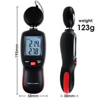 ILLX-274 Light Meter Digital Illuminance Luminometer up to 200,000 Lux Luxmeter Foot Candle/Lux Temperature Tester Handheld with Backlight and Data Storage - Instrulife