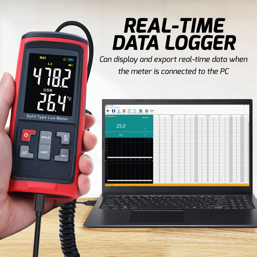 ILLX-426 Split Type Digital Light Lux Meter with Temperature Measure Colored LCD Display Illuminance Meter for Luminosity Measuring & Monitoring - Instrulife
