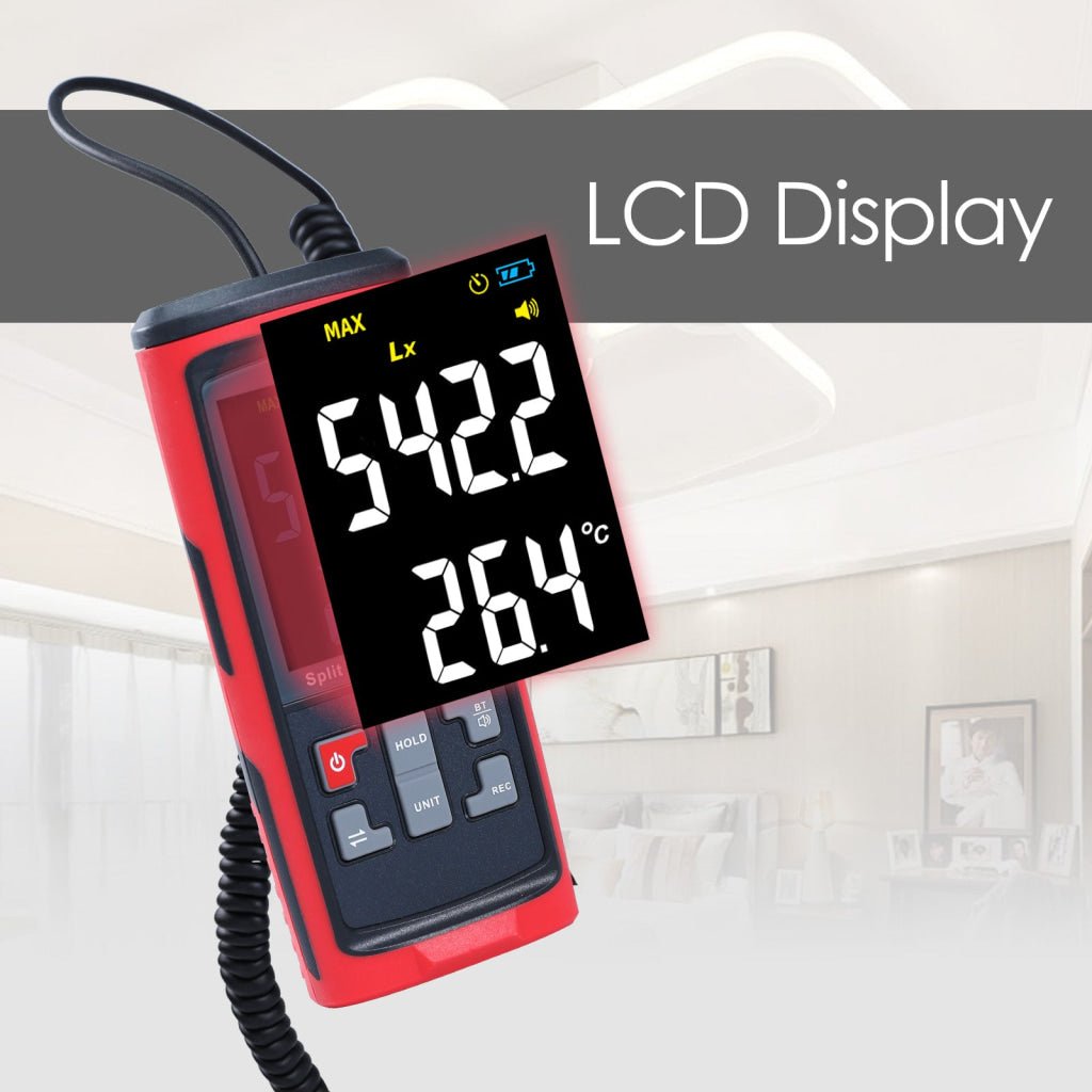 ILLX-426 Split Type Digital Light Lux Meter with Temperature Measure Colored LCD Display Illuminance Meter for Luminosity Measuring & Monitoring - Instrulife