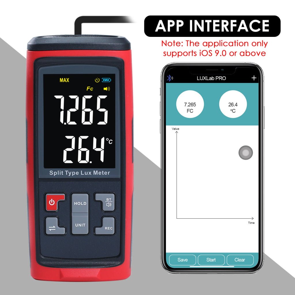 ILLX-426 Split Type Digital Light Lux Meter with Temperature Measure Colored LCD Display Illuminance Meter for Luminosity Measuring & Monitoring - Instrulife