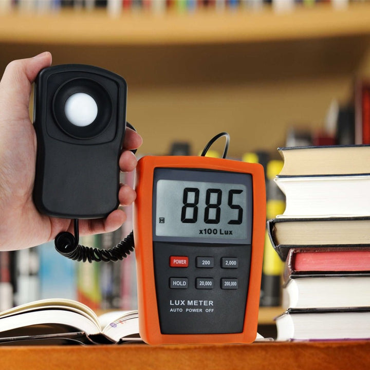 ILLX-149 Professional Digital Lux/ Light Level Meter 1~200,000 Lux Luminometer Illuminance Meter, 4 Ranges Tester with Photodiode and Filter Sensor + Data HOLD Function - Instrulife