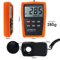 ILLX-149 Professional Digital Lux/ Light Level Meter 1~200,000 Lux Luminometer Illuminance Meter, 4 Ranges Tester with Photodiode and Filter Sensor + Data HOLD Function - Instrulife