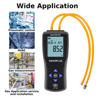 ILMA-334 Digital Manometer Portable Air Vacuum / Gas Pressure Gauge Meter 12 Measurement Units with Backlight and Data storage Function Sing Pipe or Differential Pressure of 1-2 Pipes Detection - Instrulife