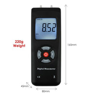 ILMA-186 Professional Digital Manometer, Portable Handheld Air Vacuum/ Gas Pressure Gauge Meter 11 Units with Backlight, ±13.78kPa ±2PSI, Suitable for Differential Pressure of 1-2 Pipes, Ventilation, Air Condition System Measurement - Instrulife