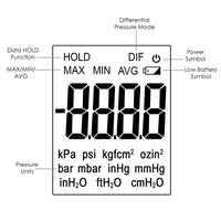 ILMA-186 Professional Digital Manometer, Portable Handheld Air Vacuum/ Gas Pressure Gauge Meter 11 Units with Backlight, ±13.78kPa ±2PSI, Suitable for Differential Pressure of 1-2 Pipes, Ventilation, Air Condition System Measurement - Instrulife