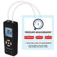 ILMA-186 Professional Digital Manometer, Portable Handheld Air Vacuum/ Gas Pressure Gauge Meter 11 Units with Backlight, ±13.78kPa ±2PSI, Suitable for Differential Pressure of 1-2 Pipes, Ventilation, Air Condition System Measurement - Instrulife