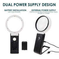 ILJL-362 Multifunction Magnifier Double Lens 10x and 25x Magnification with AC/DC Power 5LED and 2UV Light 90mm Optical Lens Handheld or Desktop Used - Instrulife