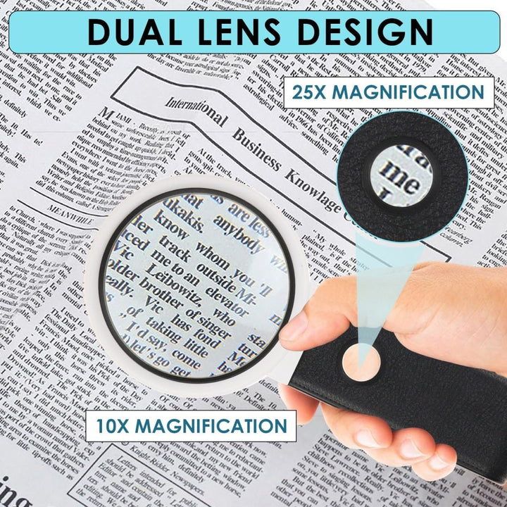 ILJL-362 Multifunction Magnifier Double Lens 10x and 25x Magnification with AC/DC Power 5LED and 2UV Light 90mm Optical Lens Handheld or Desktop Used - Instrulife