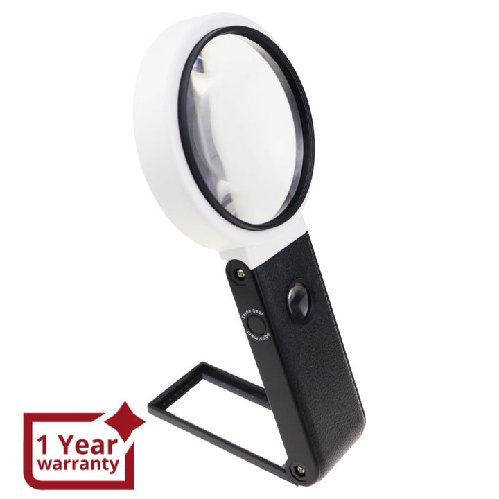 ILJL-362 Multifunction Magnifier Double Lens 10x and 25x Magnification with AC/DC Power 5LED and 2UV Light 90mm Optical Lens Handheld or Desktop Used - Instrulife