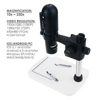 ILMI-55 Gain Express 1080P Full HD USB Wifi Digital Microscope 10x-220x Magnification for iOS/ Andriod/ PC with 6 LED, 3 Mega Pixels, Adjustable Focus, Handheld & Desktop Compatible Wireless Rechargeable - Instrulife