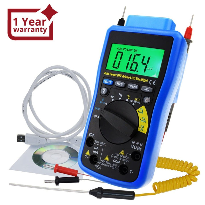 ILAU-211 Digital DMM Multimeter Meter Tester with USB/ Software CD and Data Output Function, AC DC voltage, AC DC current, Auto Range, Capacitance, Resistance, Frequency, Diode and Continuity Test, Duty Cycle - Instrulife