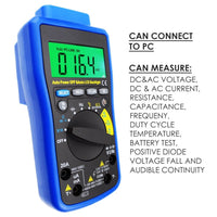 ILAU-211 Digital DMM Multimeter Meter Tester with USB/ Software CD and Data Output Function, AC DC voltage, AC DC current, Auto Range, Capacitance, Resistance, Frequency, Diode and Continuity Test, Duty Cycle - Instrulife