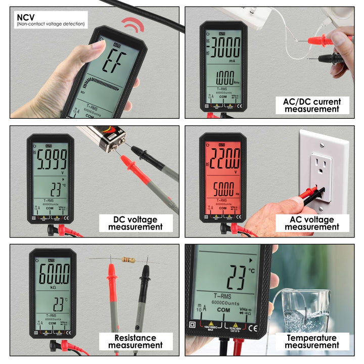 ILMU-318 Professional, 6000 Counts T-RMS Digital Multimeter for Electrical Measurement and Non-contact Voltage Detection, with Probes, Backlight, Flashlight and Protective Case - Instrulife