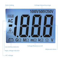 ILMU-351 Digital Insulation Tester Resistance Meter 250V / 500V / 1000V Output Voltage 750V AC Voltage Megohmmeter Large LCD Display with Blacklight and Buzzer Alarm - Instrulife