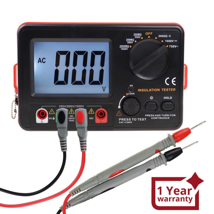 ILMU-351 Digital Insulation Tester Resistance Meter 250V / 500V / 1000V Output Voltage 750V AC Voltage Megohmmeter Large LCD Display with Blacklight and Buzzer Alarm - Instrulife