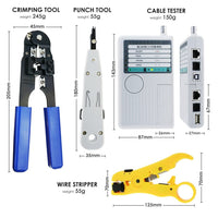 ILCT-711 Combo Set Network Cable Tester Tool Kit - Crimping Crimper Tool Punch Down Tool Wire Stripper Cutter, RJ45 RJ11 USB BNC Flat UTP Cat5 Cat6 Coax cable Stripping Universal Tool - Instrulife