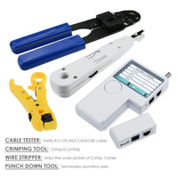 ILCT-711 Combo Set Network Cable Tester Tool Kit - Crimping Crimper Tool Punch Down Tool Wire Stripper Cutter, RJ45 RJ11 USB BNC Flat UTP Cat5 Cat6 Coax cable Stripping Universal Tool - Instrulife