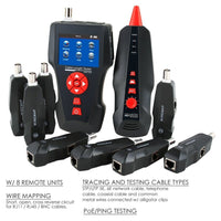 ILCT-182 Digital Cable Tester Wire Tracker RJ45 RJ11 BNC Cable Length, with FREE TF Card, Handheld Tester with 8 Remote Identifier PoE PING Data Storage Function and Port Flash - Instrulife