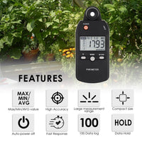 ILLX-355 Light PAR Meter Advanced Quantum Sensor Measure Grow Light Intensity Lux Meter PPFD Tester for Indoor and Outdoor Plant Photosynthetic Activity - Instrulife