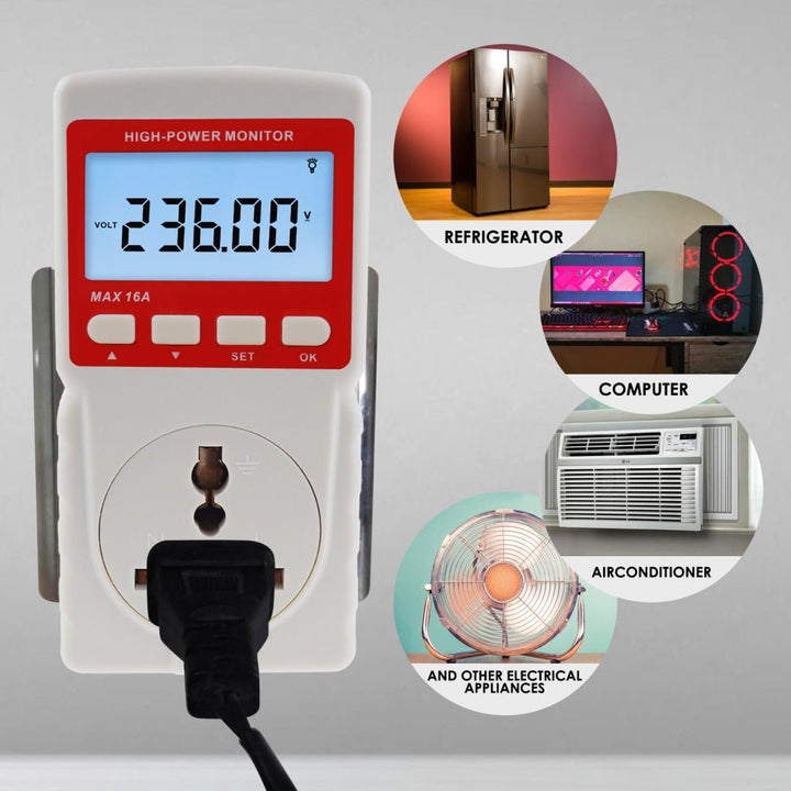 ILPM-283 Digital Power Meter Electricity Usage Monitor Watt Voltage Tester Electrical High Power Consumption Monitoring Measuring Analyzer Socket Outlet - Instrulife