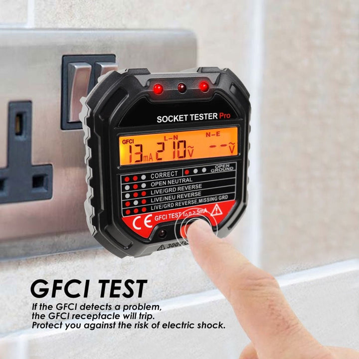 ILPM-340 Socket Tester Receptacle Detector with Red Light Test Result Indicator Outlet Tester for GFCI / Standard 3-Wire 120V Receptacles - Instrulife