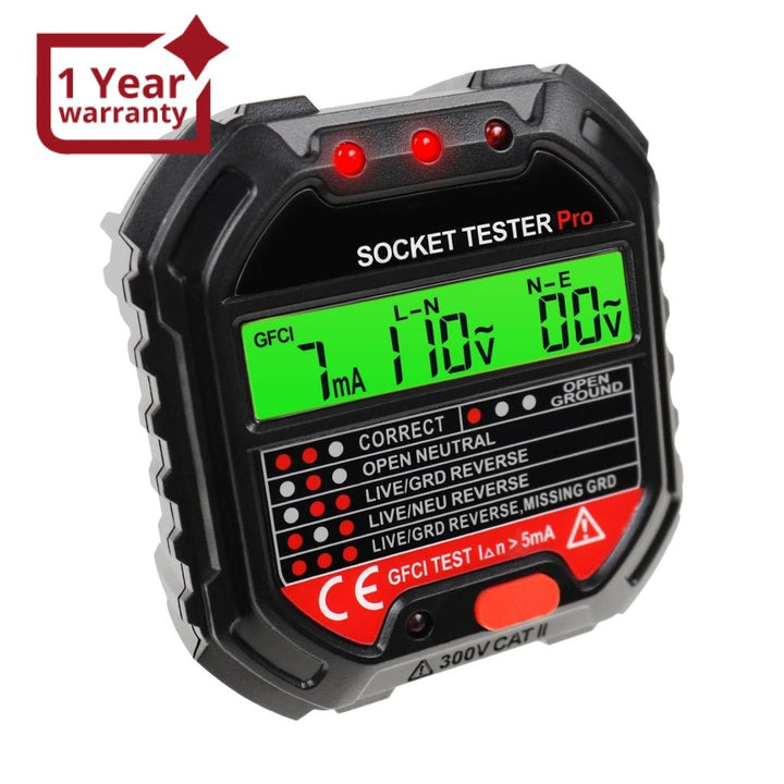 ILPM-340 Socket Tester Receptacle Detector with Red Light Test Result Indicator Outlet Tester for GFCI / Standard 3-Wire 120V Receptacles - Instrulife