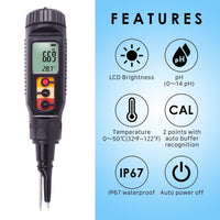 ILWQ-08 Digital Food PH Soil Meter w/ Temperature Measure Acidity Tester for Dough Meat Cheese Bread Fruit High Precision with ATC - Instrulife
