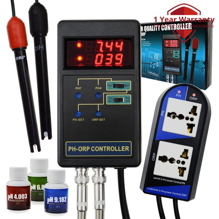 ILWQ-244 2 in 1 Digital pH & ORP Redox Controller with Separate Relays Replaceable Electrode BNC Type Probe Water Quality Monitor Tester for Aquarium Hydroponics Tank 14.00pH / 1999mV with Calibration Solution - Instrulife