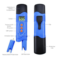 ILWQ-224_PH 3-in-1 ORP Redox PH Temperature Combo Meter Tester w/ EXTRA Electrode, Pen Type ATC -1999~1999mV 0.00-14.00pH 0~50°C, Water Quality Aquarium Tank Swimming Pool Lab Spa Hydroponics - Instrulife