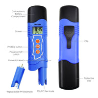 ILWQ-226ph 3-in-1 pH Temperature Conductivity EC Meter Tester Digital Pen-Type 19.99 mS/cm, Aquarium, Tank, Swimming Pool, Lab, Spa - Instrulife