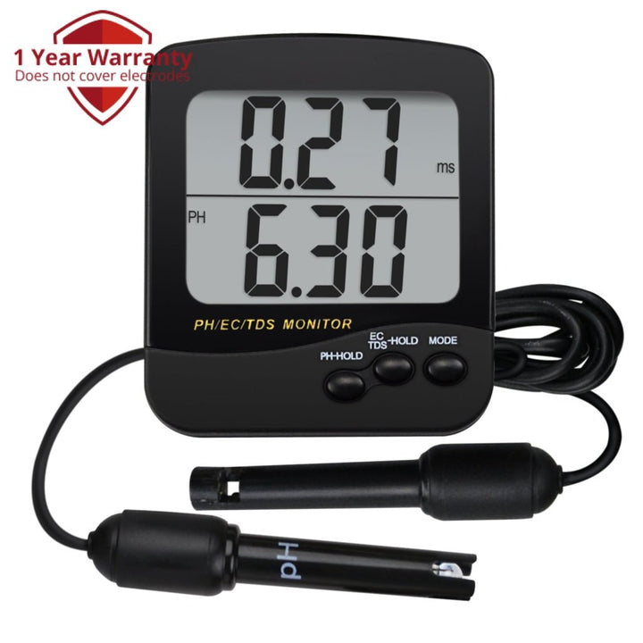 ILWQ-234 3-in-1 pH, EC & TDS Conductivity Monitor ATC w/ 3.5" Large Dual Display, Water Quality Meter Tester for Aquaculture, Aquarium, Pond, Hydroponics - Instrulife