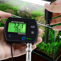ILWQ-245 PH & Temperature 2-in-1 Continuous Monitor Meter w/ Backlight Replaceable Electrode, Dual Display 0.00~14.00pH °C/ °F Water Quality Monitoring Kit, for Aquariums Hydroponics Pools Tanks Spa - Instrulife
