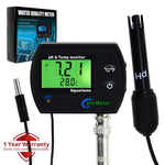ILWQ-245 PH & Temperature 2-in-1 Continuous Monitor Meter w/ Backlight Replaceable Electrode, Dual Display 0.00~14.00pH °C/ °F Water Quality Monitoring Kit, for Aquariums Hydroponics Pools Tanks Spa - Instrulife