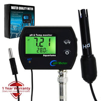ILWQ-245 PH & Temperature 2-in-1 Continuous Monitor Meter w/ Backlight Replaceable Electrode, Dual Display 0.00~14.00pH °C/ °F Water Quality Monitoring Kit, for Aquariums Hydroponics Pools Tanks Spa - Instrulife