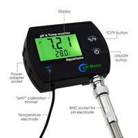 ILWQ-245 PH & Temperature 2-in-1 Continuous Monitor Meter w/ Backlight Replaceable Electrode, Dual Display 0.00~14.00pH °C/ °F Water Quality Monitoring Kit, for Aquariums Hydroponics Pools Tanks Spa - Instrulife