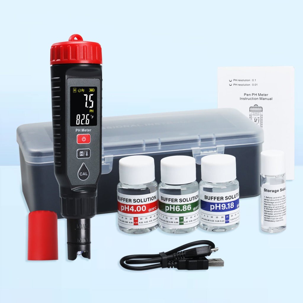 ILWQ-443 Digital Pentype pH Meter High Accuracy Colored Screen | Red Backlight Alarm | 3-Point Calibration with Temperature Measurement ATC Function for Liquids in Laboratory Food and Medicine Industry - Instrulife