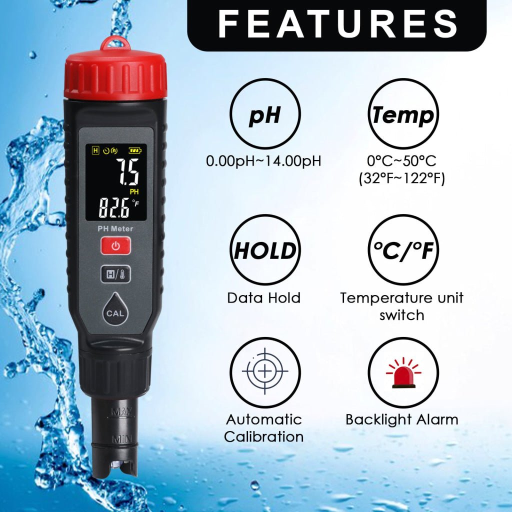 ILWQ-443 Digital Pentype pH Meter High Accuracy Colored Screen | Red Backlight Alarm | 3-Point Calibration with Temperature Measurement ATC Function for Liquids in Laboratory Food and Medicine Industry - Instrulife