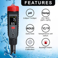 ILWQ-443 Digital Pentype pH Meter High Accuracy Colored Screen | Red Backlight Alarm | 3-Point Calibration with Temperature Measurement ATC Function for Liquids in Laboratory Food and Medicine Industry - Instrulife