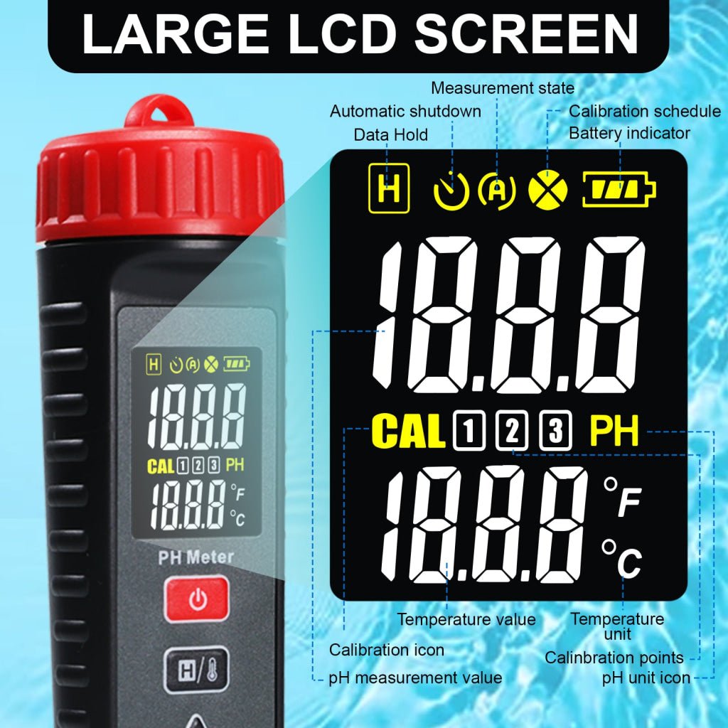 ILWQ-443 Digital Pentype pH Meter High Accuracy Colored Screen | Red Backlight Alarm | 3-Point Calibration with Temperature Measurement ATC Function for Liquids in Laboratory Food and Medicine Industry - Instrulife