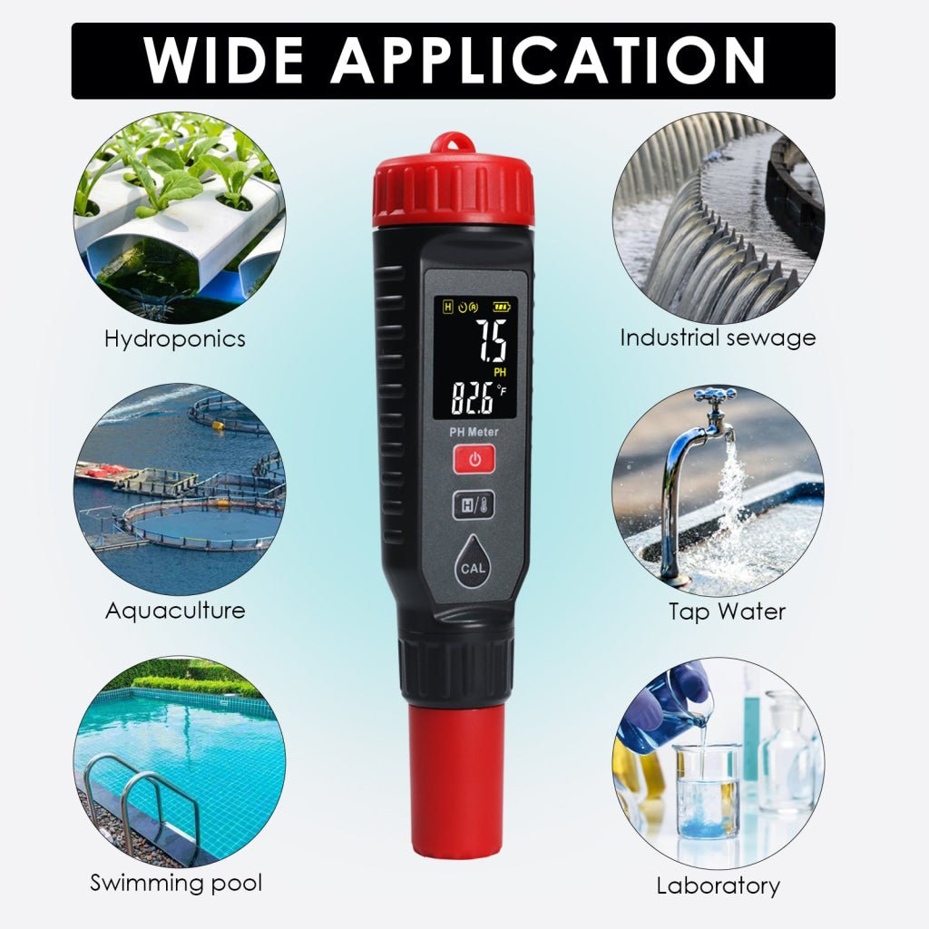 ILWQ-443 Digital Pentype pH Meter High Accuracy Colored Screen | Red Backlight Alarm | 3-Point Calibration with Temperature Measurement ATC Function for Liquids in Laboratory Food and Medicine Industry - Instrulife