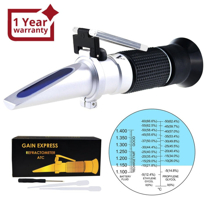 ILRE-66 3-in-1 Automotive Battery Antifreeze Refractometer, -60~0°C Ethylene/ -50~0°C Propylene Glycol/ 1.100-1.400 Battery Fluids Specific Gravity, Battery Charge Test Cooling System Coolant Freezing Point - Instrulife