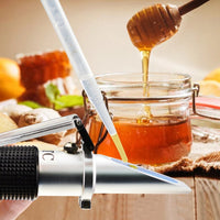 ILRE-73 3-in-1 Honey Refractometer Brix/Moisture/Baume Tester Meter ATC, Tri-Scale 58-90%/12-27%/38-43Be', Sugar Water Content Level Beekeeping Maple Syrup, Test Kit w/Calibration Oil & Block - Instrulife
