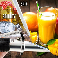 ILRE-67 2-in-1 Brix Salinity Refractometer Dual Scale 0-32% Brix & 0-28% Salinity with ATC Sodium Chloride in Food Salt Seawater Brine Beer fruits Cutting Liquid - Instrulife