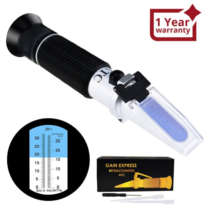 ILRE-67 2-in-1 Brix Salinity Refractometer Dual Scale 0-32% Brix & 0-28% Salinity with ATC Sodium Chloride in Food Salt Seawater Brine Beer fruits Cutting Liquid - Instrulife
