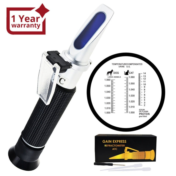 ILRE-71 Pet Clinical Refractometer with ATC, Tri-Scale Serum & Plasma Protein Test 2-14g/dl Urine Specific Gravity 1.000-1.060SG, Veterinary Vet for Cat and Dog Animal Testing - Instrulife